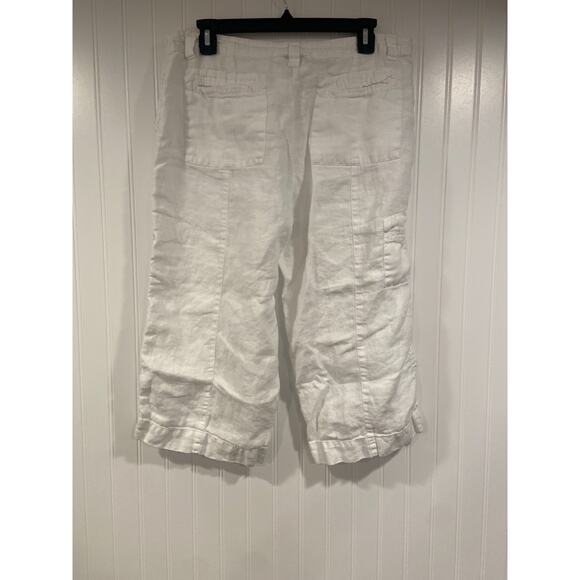 Vintage Talbots Caprial Womens 12P White 100% Irish Linen Pants Wide Leg Relaxed - Picture 3 of 5